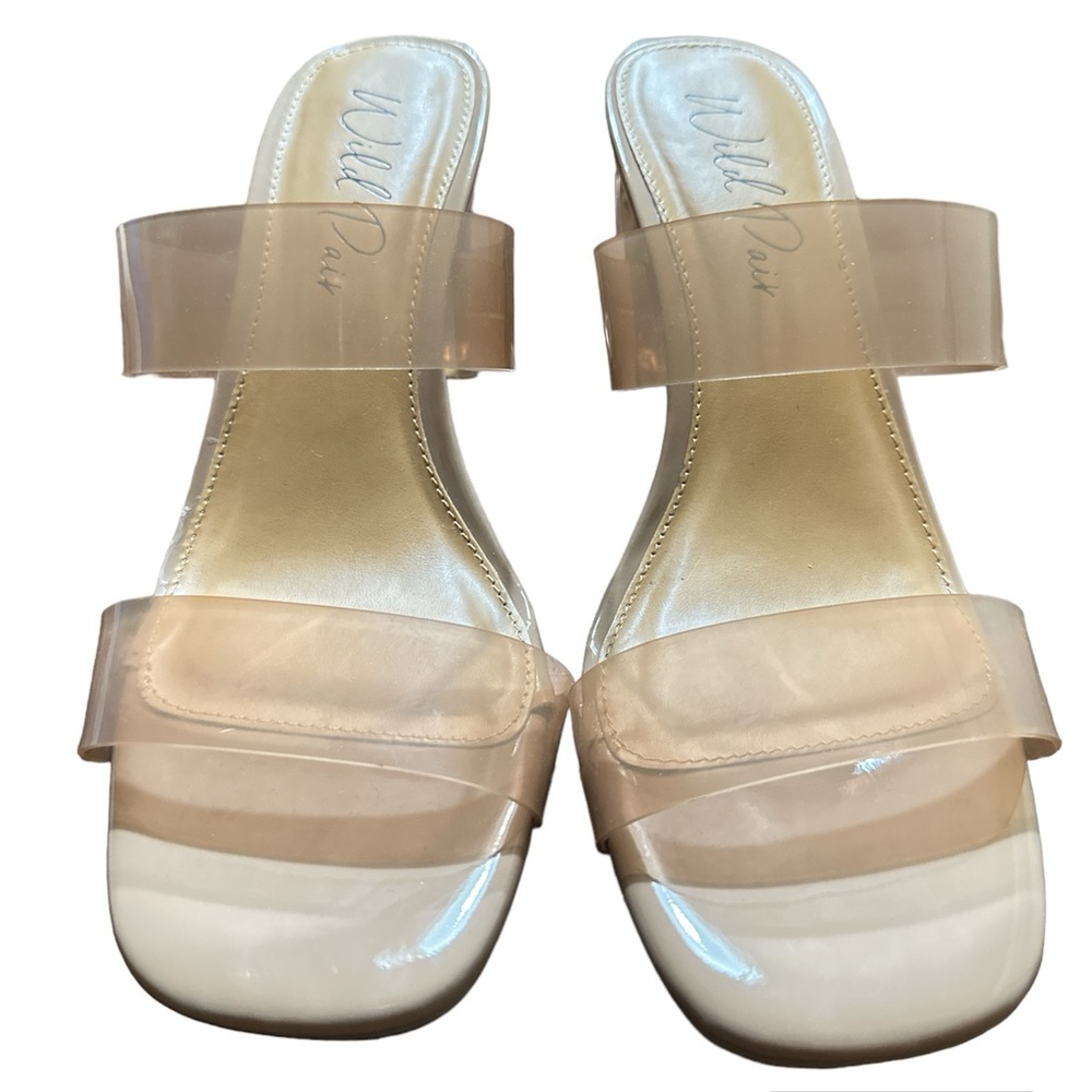 Wild Pair Zandriav Womens Open Toe Slip on Heels, Nude Vinyl Sz 9